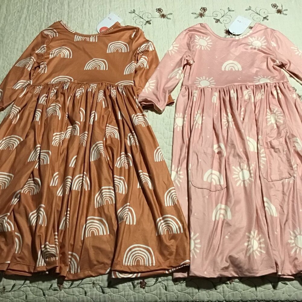 Two New Rainbow 3/4 Sleeve Twirl Dresses by Mila and Rose, Size 9/10